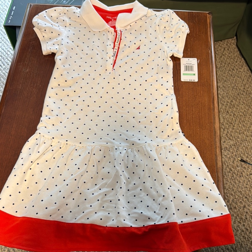 Nautica White Cream Girls Polo Dress with Puff Sleeves